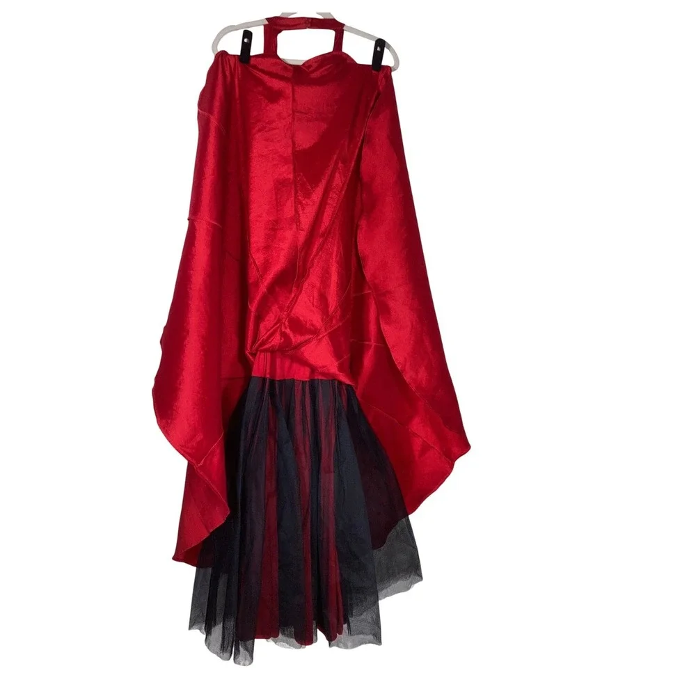 Red Halter Mermaid Formal Gown Dress V-Neck Open Back Tulle Crinoline Size M
